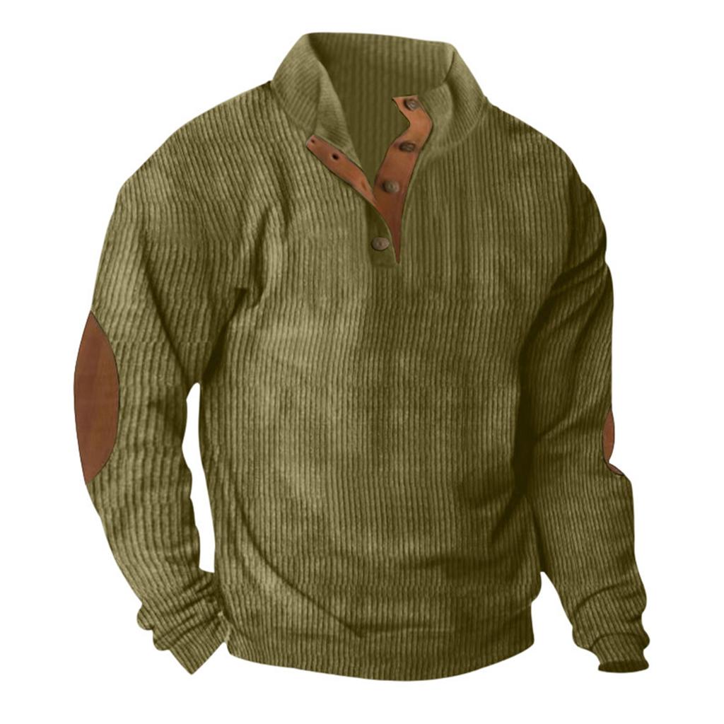 Men's Corduroy Button-Up Stand Collar Long Sleeve Sweatshirt