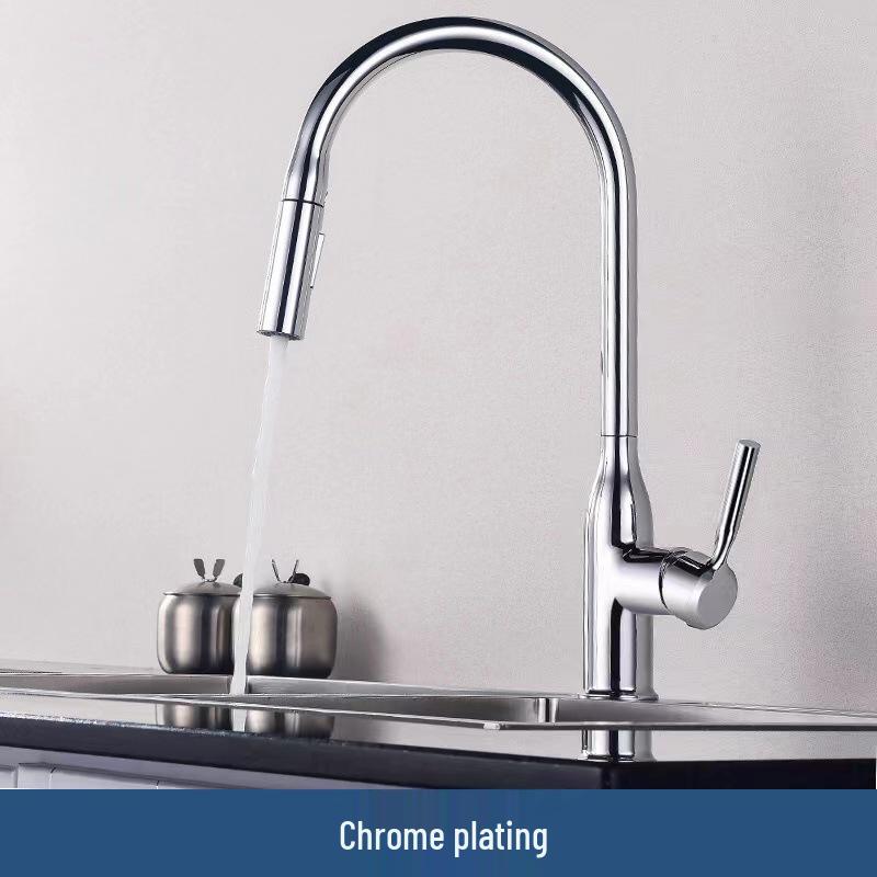 

All-Copper Rotating Telescopic Kitchen Faucet with Pull-Out Spray for Hot & Cold Water Stainless Steel