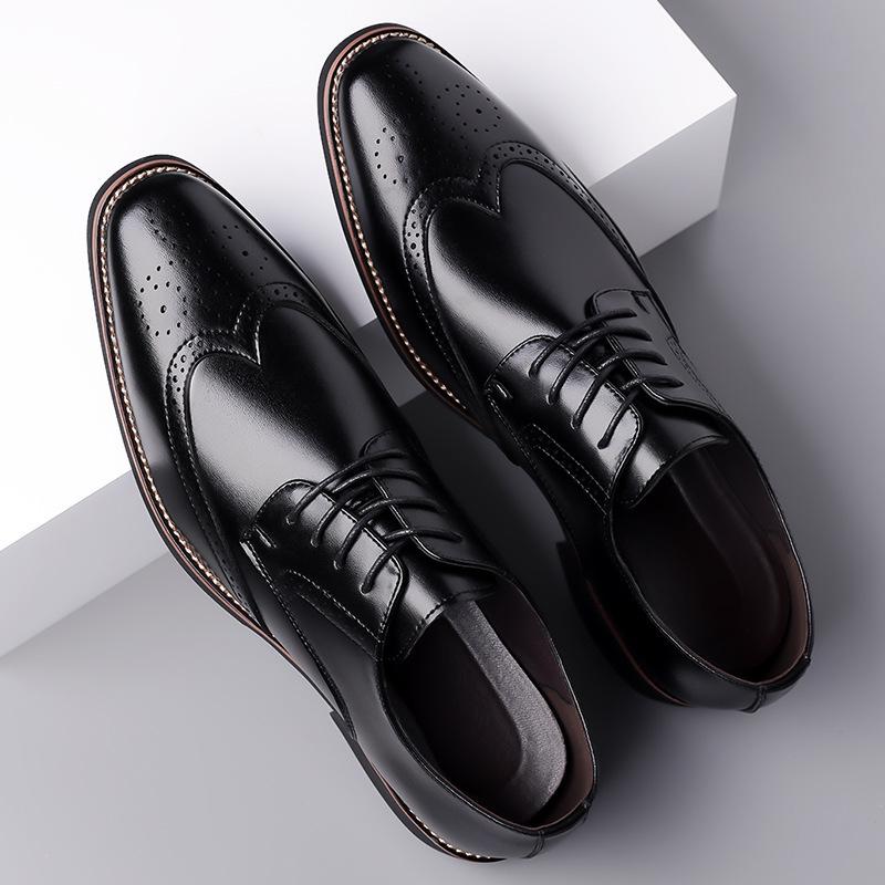2025 Men's Genuine Leather Brogue Derby Shoes - Pointed Toe, Lace-up, Large Sizes