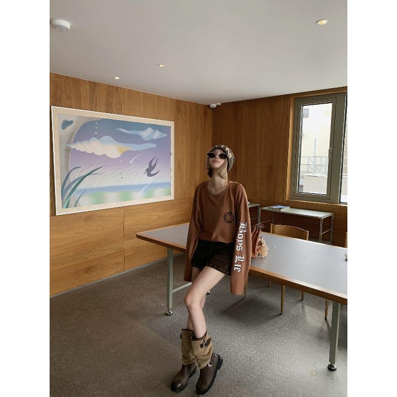 Cowhide Version~ Contrasting Color Belt Buckle Boots Women's Retro Suede Splicing Knight Boots Maillard Slim Stacking Boots