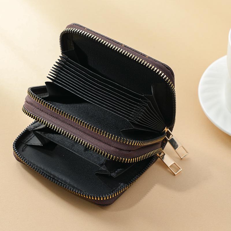 2025 Ladies Double Zipper Accordion Card Holder: Fashionable Multi-Card Slot Trendy Retro Coin Purse