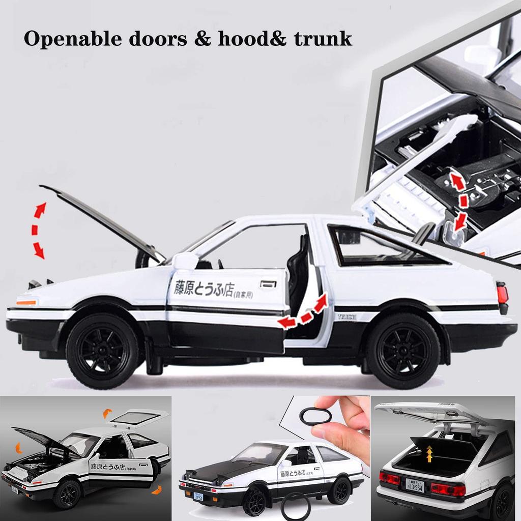 Mzexoma Initial D Toyota Trueno AE86 Alloy Diecast Car Model Sports Car Toy for Kids and Adults, Pull-Back Toy Car (Black Type A)