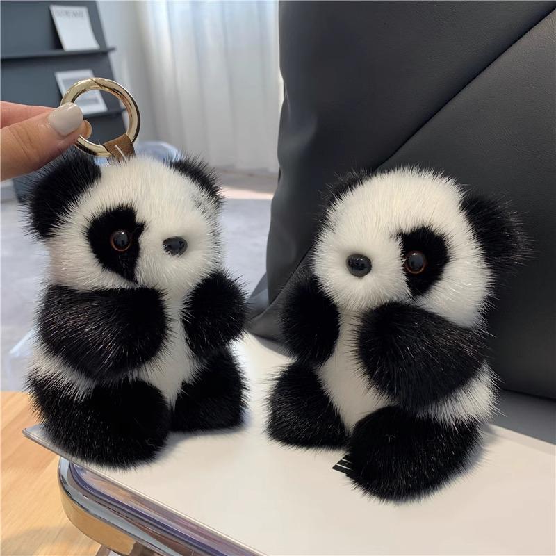 Imitation Mink Fur Small Panda for Women Bag Ornaments Car Hangings Fashion Gift Bag Charm