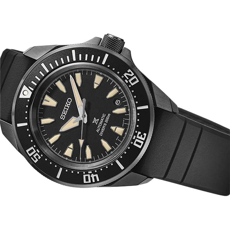 SEIKO PROSPEX SAMURAI DIVER series 200 meters waterproof automatic/manual mechanical movement silicone strap 41.7mm men's watch black dial SBDY133