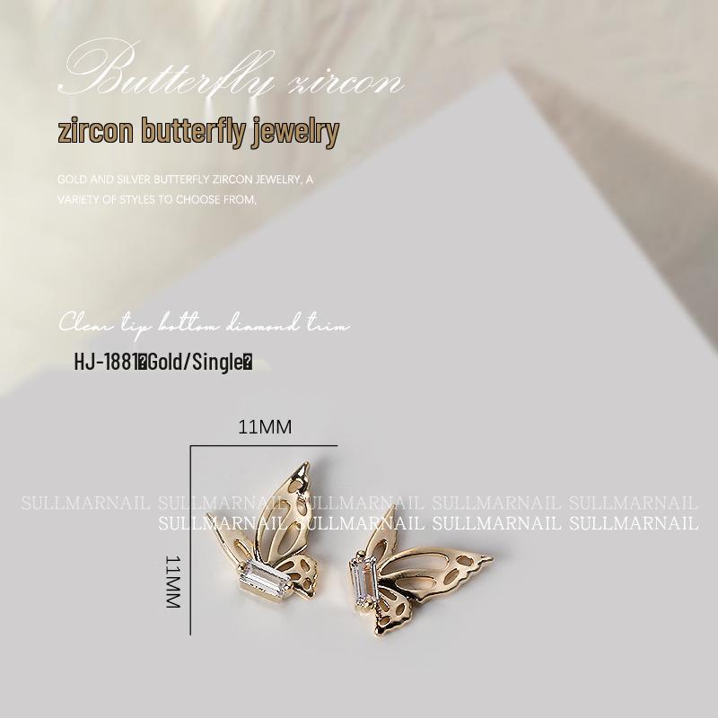 Butterfly Zircon Nail Art Jewelry: Pearl, Ribbon, Gold & Silver Pendant