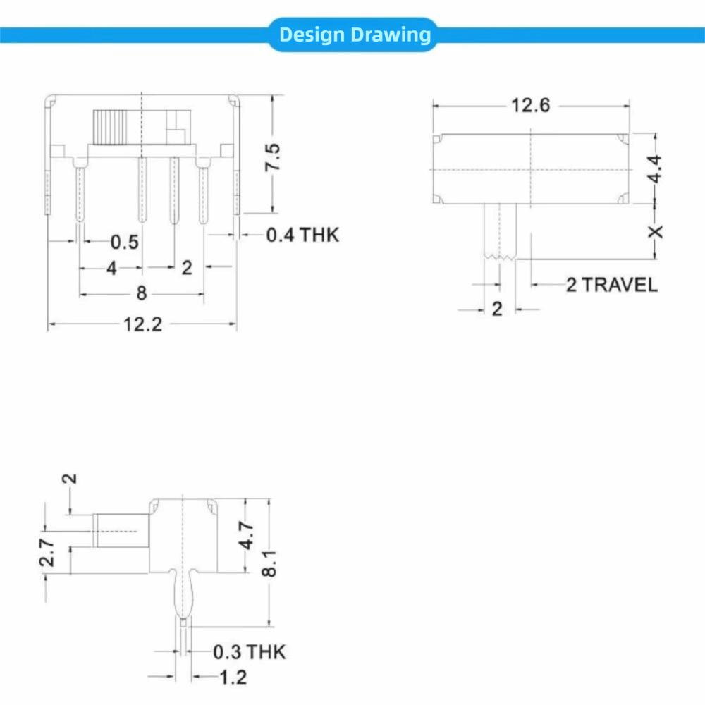 10pcs 0.5A PCB Slide Switches 4 Pin Right Angle Slide Switches 1P3T Slide Switches  Circuit Boards