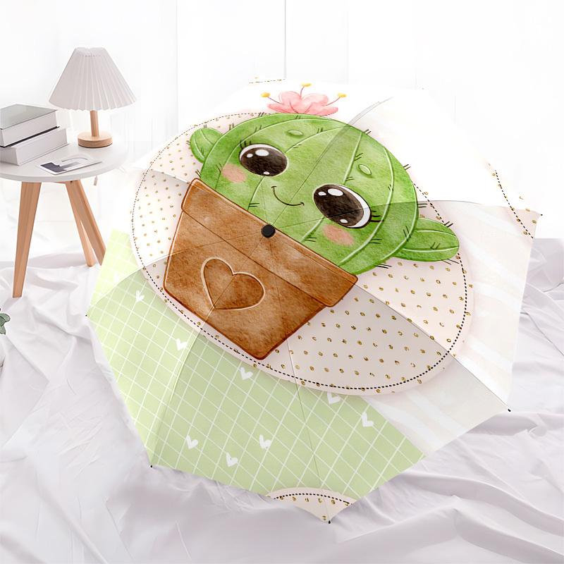 1pc Cute Cactus with Flower Pot Umbrella with Plastic Handle,Suitable for All Seasons UmbrellaPT458