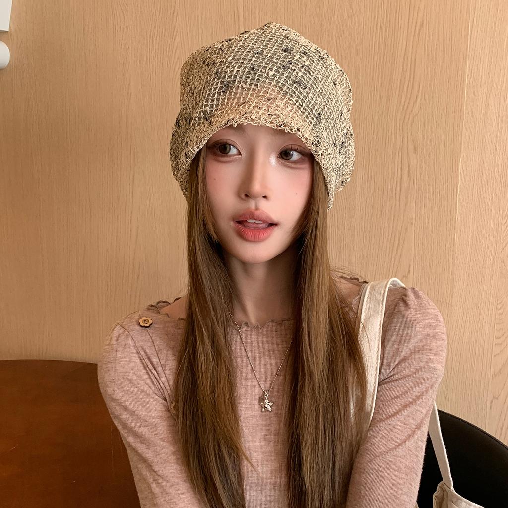 Retro hollow headgear women's summer thin breathable loose face small versatile pile hat tide