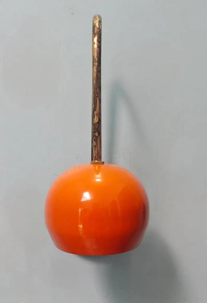 Mid-Century Modern Brass Wall Sconces: Orange Ball Accent, Handmade Pair