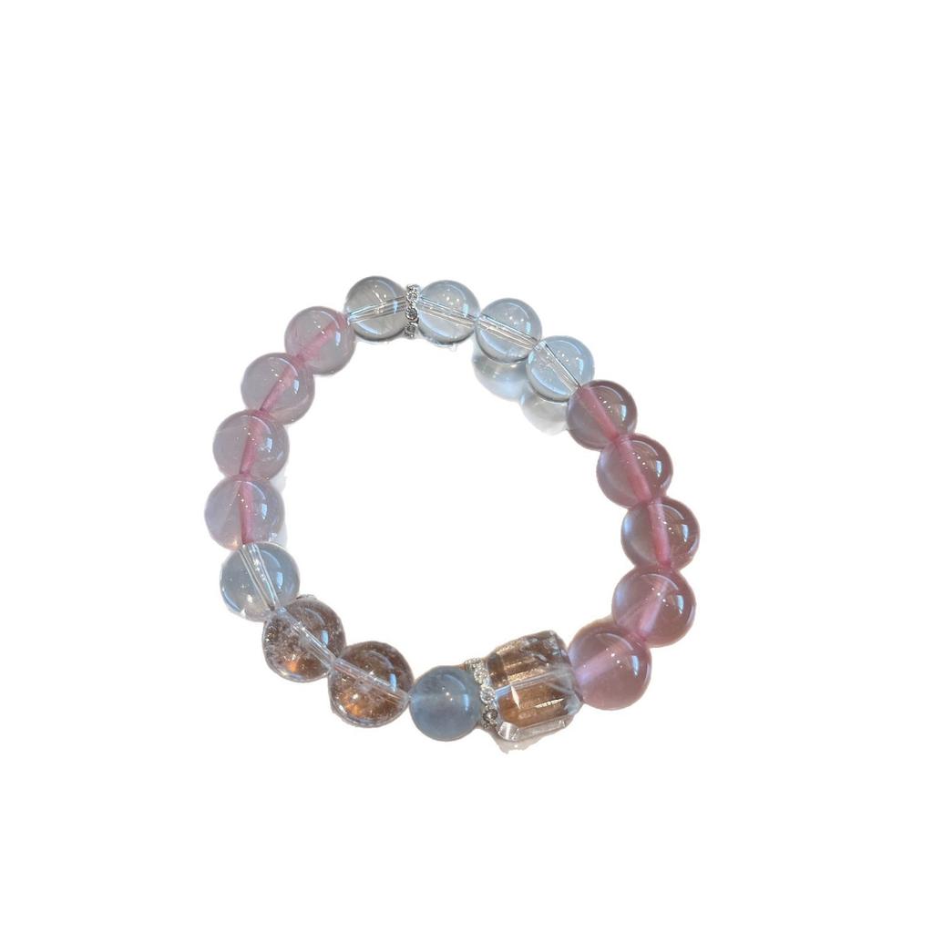 Natürliches rosa Kristallarmband für Damen, Zuckerwürfel Aquamarin Weißkristall Armband, stilvolles Design, ein modisches Geschenk für eine Freundin