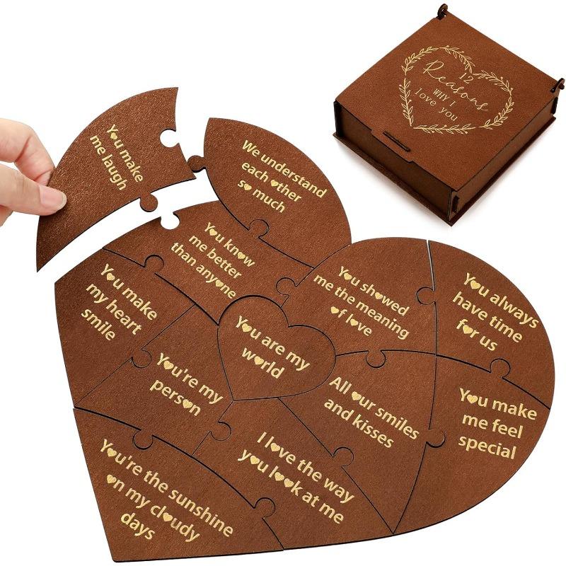 20 Reasons Why I Love You Gift, Valentine Romantic Heart Puzzle Box for Girlfriend Boyfriend Wife Husband, I Love You Mom, Relationship Gifts коричневый