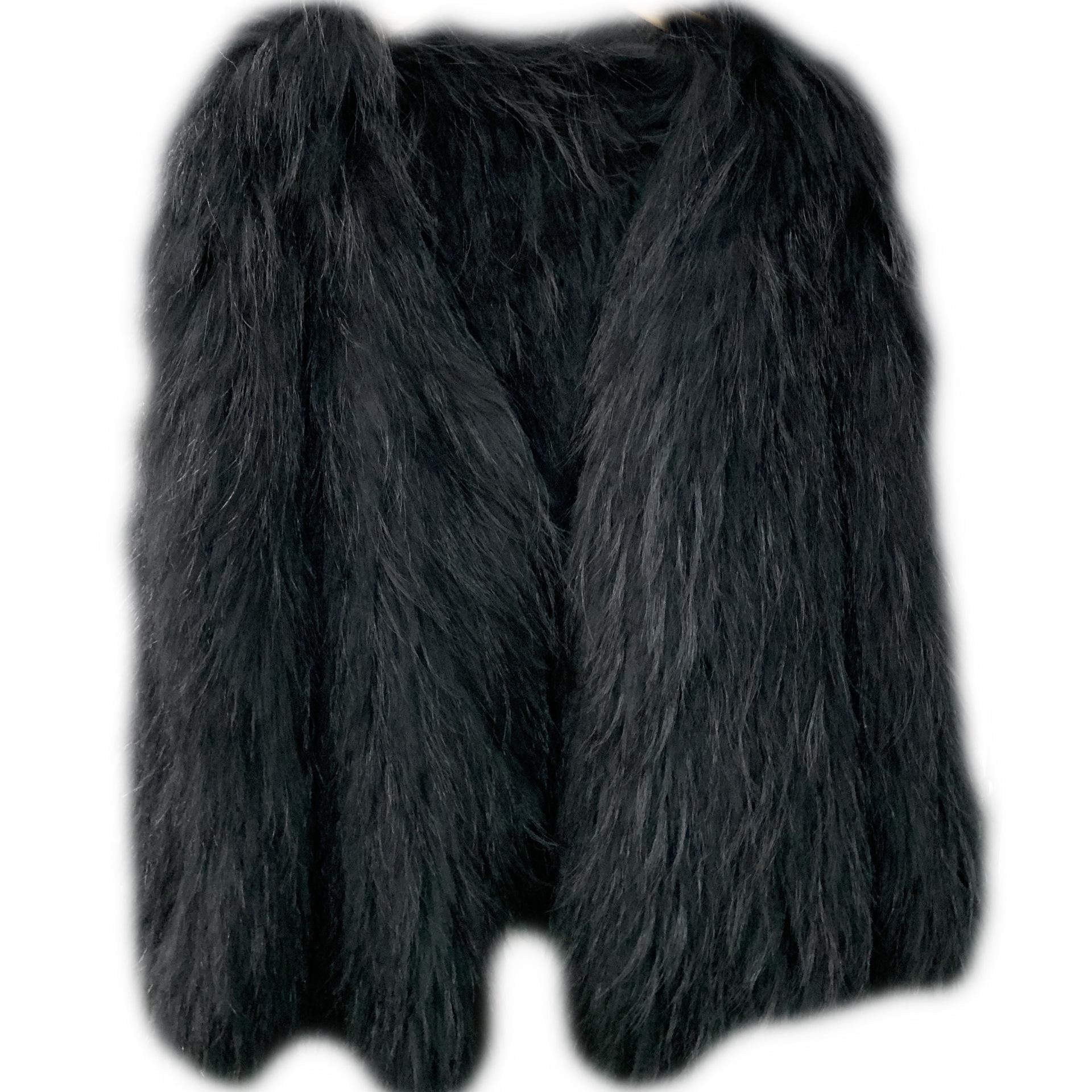 

Меховая новая двухсторонняя шуба из шерсти енота для женщин one size fits all чёрный