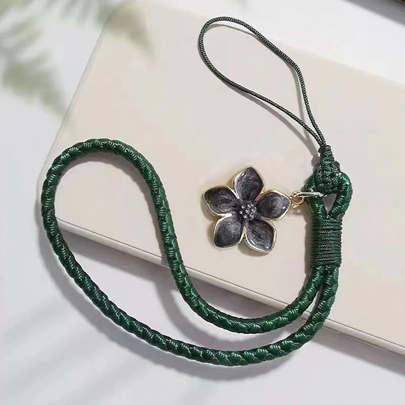 Vintage Artistic Phone Wrist Strap Charm Keychain Elegant Handwoven Flower Lanyard Anti-Drop Girl Woman Bracelet