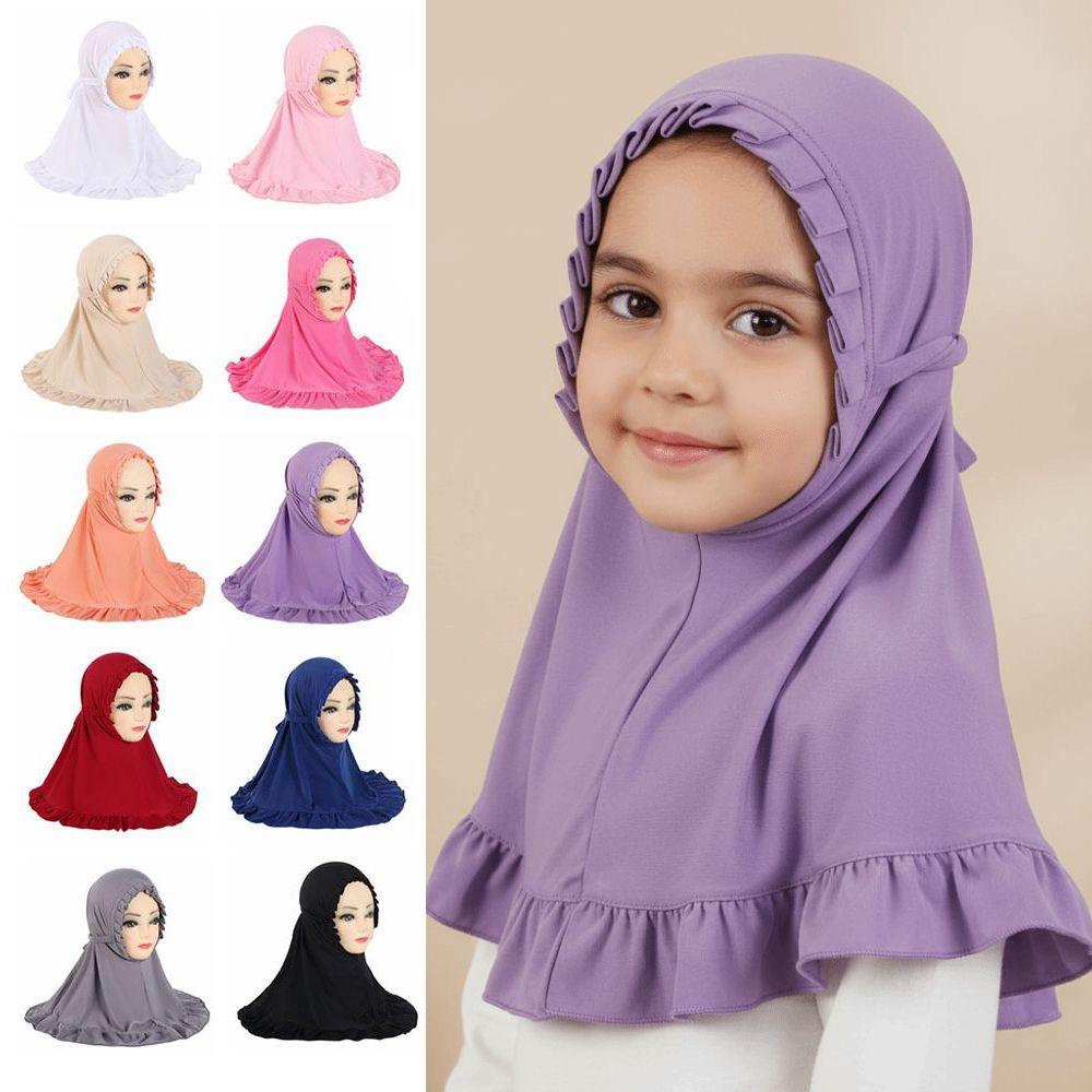 Breathable Girls Neck Shawl Solid Color Floral Islamic Head Scarf Hair Accessories