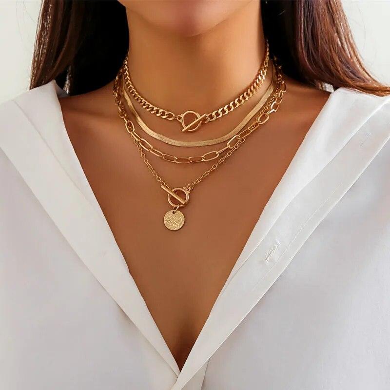 3Pcs/Set Goth Baroque Imitation Pearl Coin Portrait Pendant Choker Necklace for Women Vintage Link Chain Aesthetic Wed Jewelry