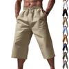 Herren Kordelzug Elastischer Bund Caprihosen Imitation Leinen Locker Mehrfarbig Atmungsaktiv Sommer Freizeit Verkürzte Hosen
