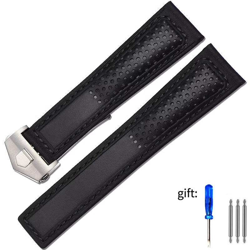 Cowhide Watch Strap 22mm Wristband For Tag Heuer Carrera Diving Monaco F1 Fiyta Tissot Watch Band Red Stitches Leather Bracelet