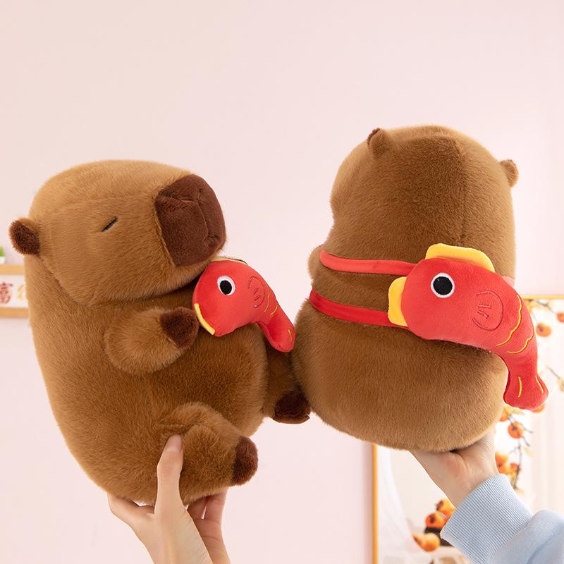 Good Luck Koi Kapibara Doll Holding Fish Backpack Capybara Plush Toy Doll Girlfriend Gift