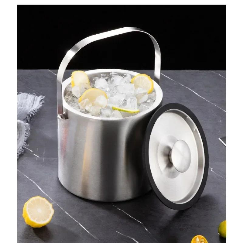 3/4L Stainless Steel Insulated Ice Bucket Double Walled Beverage Tub Comfortable Carry Handle Ice Container Bar Tools