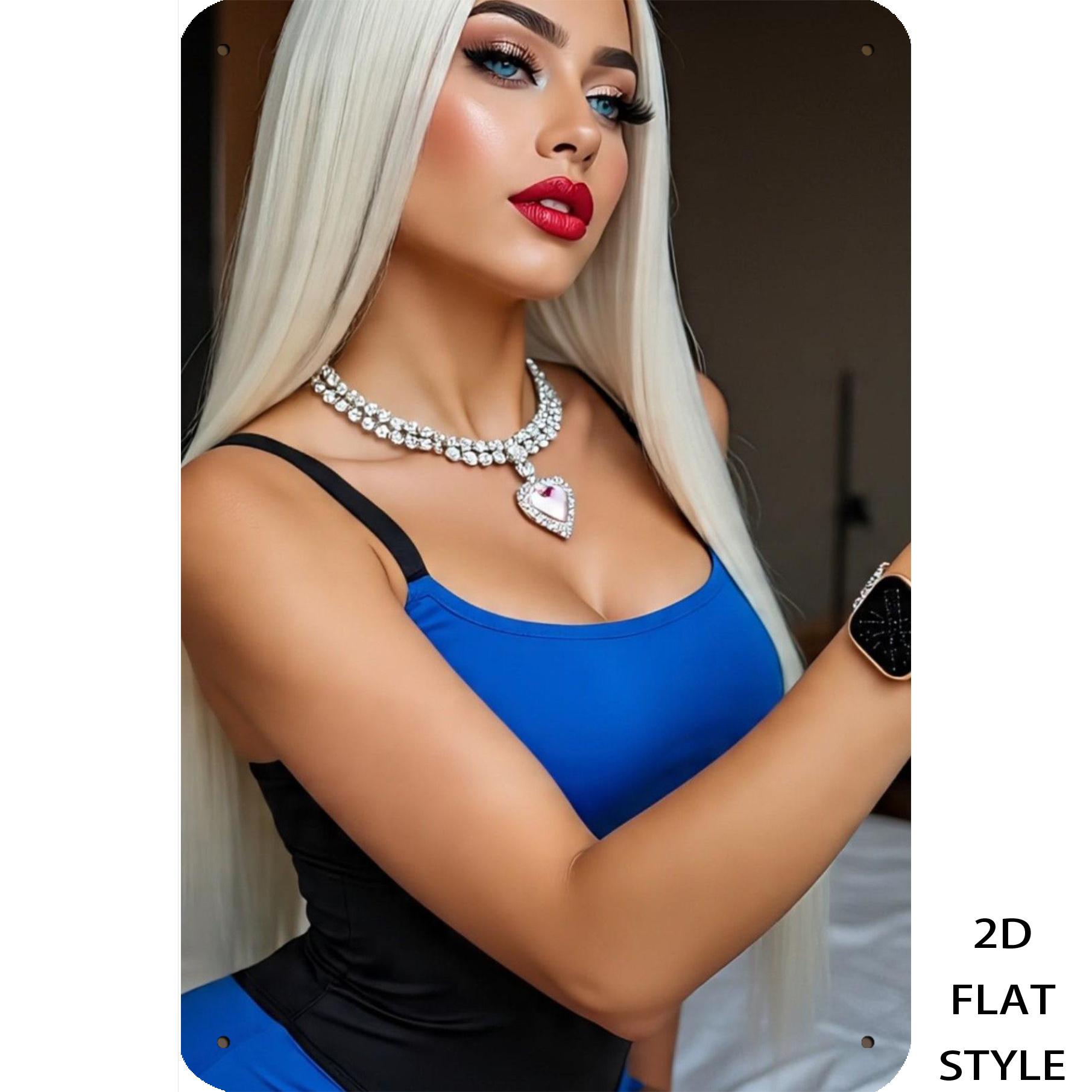 

Wall Art Plaque 8x12 inch Blonde Woman Heart Necklace 2D Flat Iron Wall Decoration for Halloween Christmas Gifts Home Decor 20x30cm