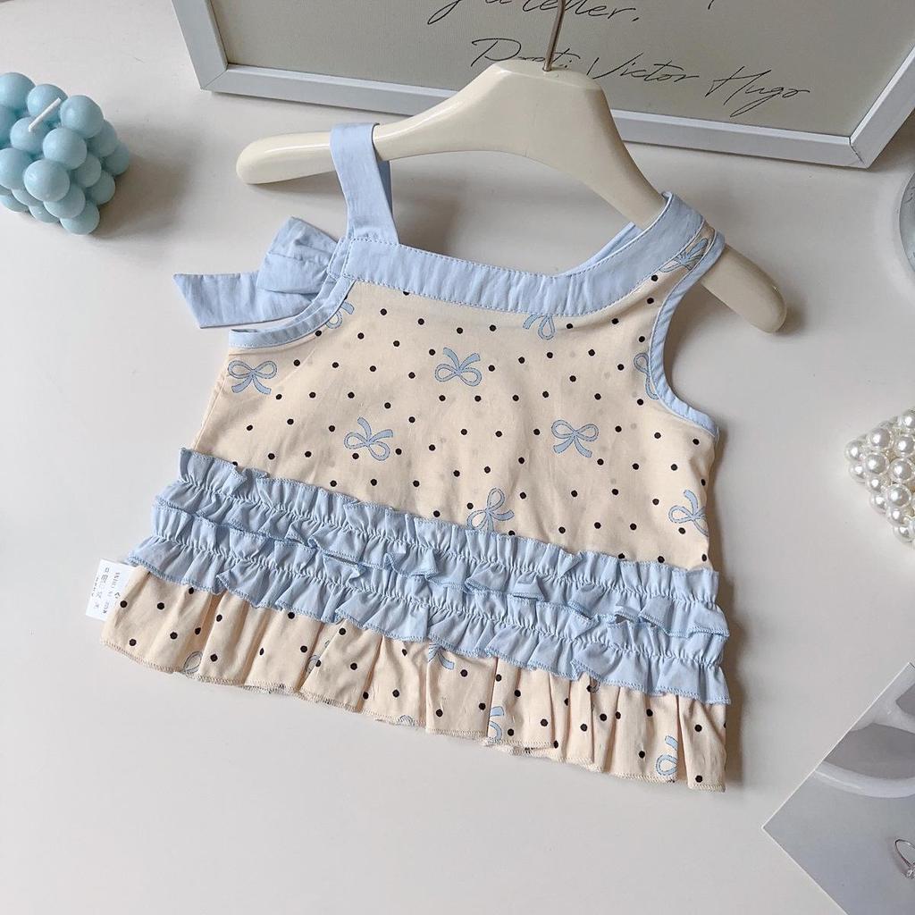 New Arrival: Girls' Bow Print Spaghetti Strap Wide-Leg Pants Set - Summer Cute Two-Piece