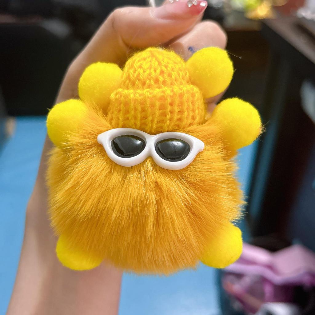 Faux Fur Plush Ball Keychain Ornament - Cartoon Doll Design