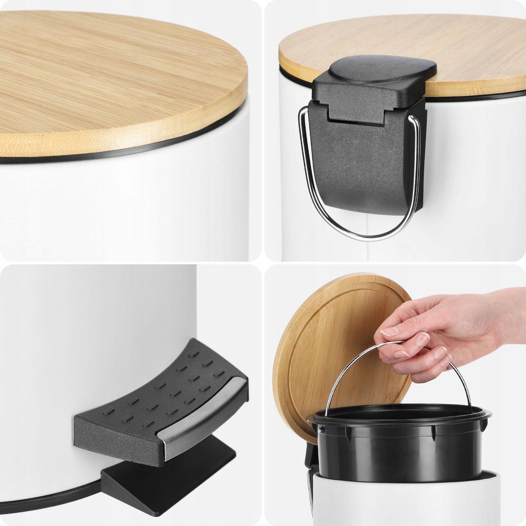 KADAX Bathroom Trash Can 3L Waste for Bathroom with Pedal Bamboo