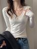 Women's Early Autumn Tencel Lyocell V-Neck Slimming White Shirt