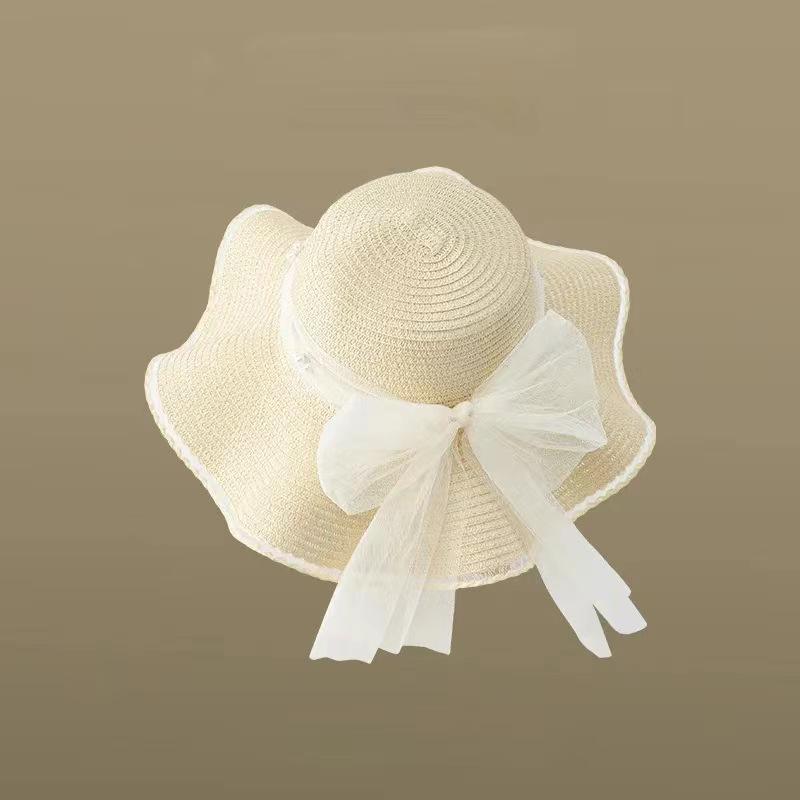 

Seasonal eaves woven hat women s pearl mesh bow straw hat outdoor sun protection visor high-end versatile hat M（56-58cm）