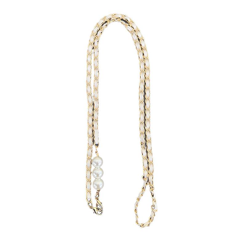 Light Luxury Pearl Leather Rope Electroplated Metal Mobile Phone Lanyard Messenger Chain Neck Decoration Diy Accessories Advanced Sense