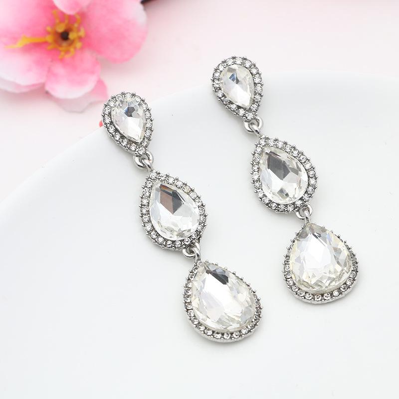 Summer Crystal Teardrop Rhinestone Earrings for Women - Trendy Dangle Long Studs Jewelry