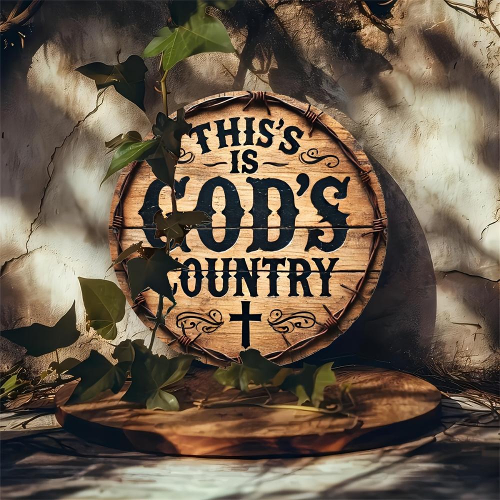 God's Own Country Round Metal Wreath Sign 8x8 Inch Rust-Resistant and Water-Resistant Perfect for Home Office or Coffee Shop