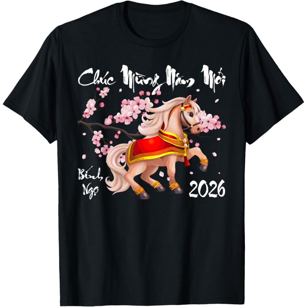 2026 Vietnamese Lunar New Year TShirt Holiday Casual Women Tee Tops Summer Basic Tee Fashion Streetwear FeUnisex Tops Tee S