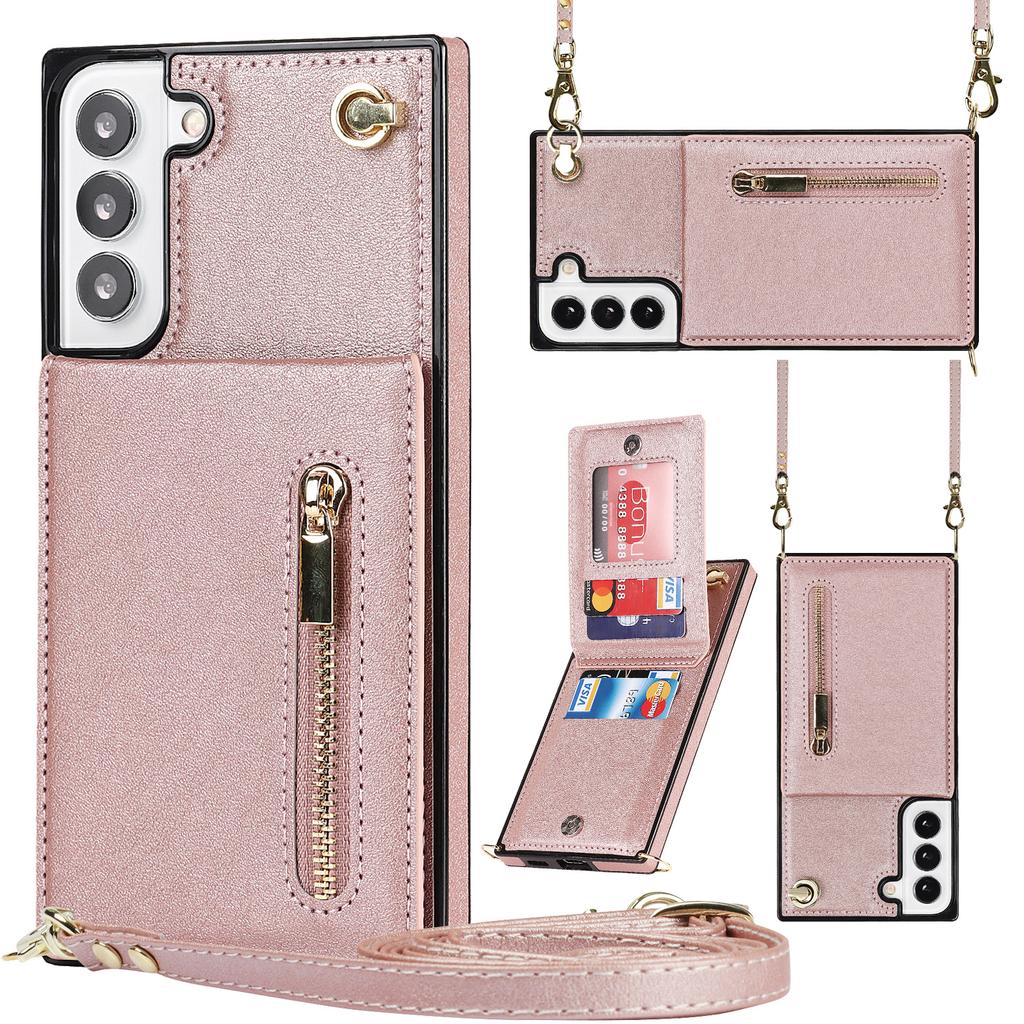 Lanyard Cards Solt Cover Zipper Wallet CrossBody Case For Samsung Galaxy S24 Ultra S22 S21 Note20 S20 S10 S23 Plus Stand Cover