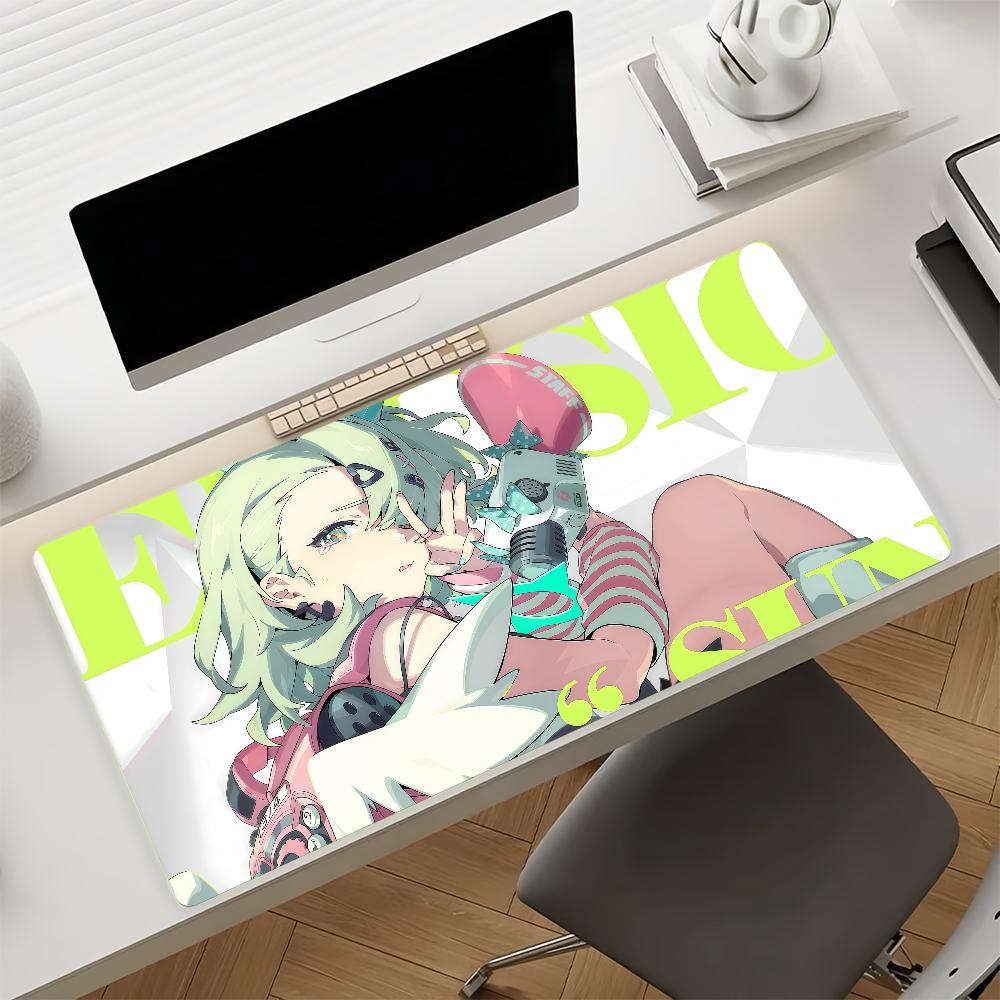 Gaming Mouse Pad Large Desk MatStitched Edges Neon Green Anime Girl with Bandages Print Keyboard Pad for Gamer Office Home