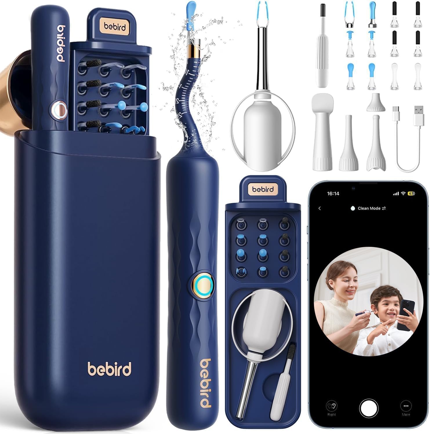 

BEBIRDPRO Ухочистка с камерой Обновление 10 миллионов и Чехол для хранения Ухочистка с гибким IP67 4 Вращающаяся чистка Ухочистка с Ухочистка с Ухом синий