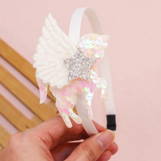 Mädchen Stirnband Dreidimensional Leicht Unicorn Wings Design Stirnband mit Pailletten Stern Dekoration Auftritte Halloween Kostüm Haar Accessoire