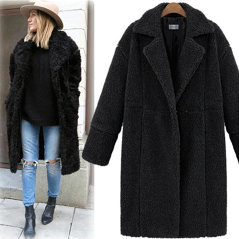 European and American Winter Women's Clothing Fleece Solid Color Medium and Long Woolen Coat Thickened Coat
