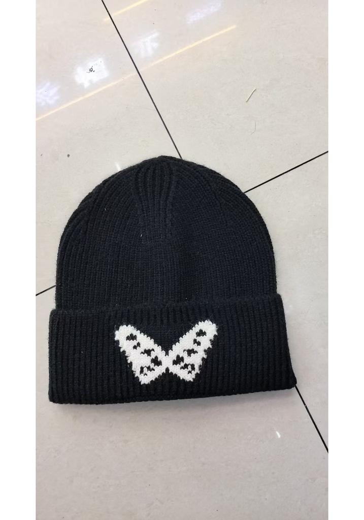 New Butterfly Knitted Hat Children's Autumn and Winter Outdoor Loose Face Small Big Head Circumference Warm Ear Protection Wool Cold Hat