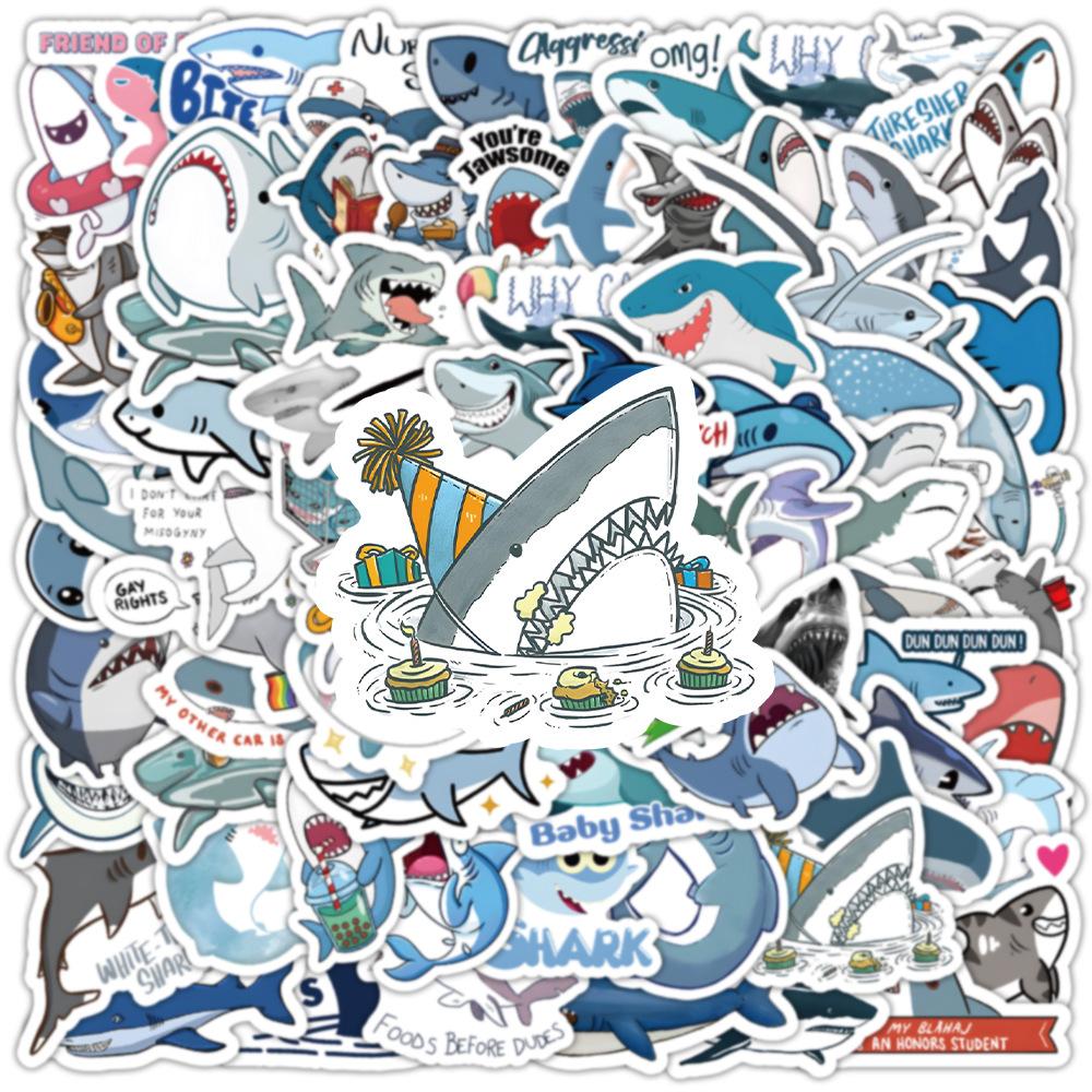100 Cartoon Shark Stickers Graffiti Children's Pencil Case Scooter Guitar Meal Card Waterproof Stickers