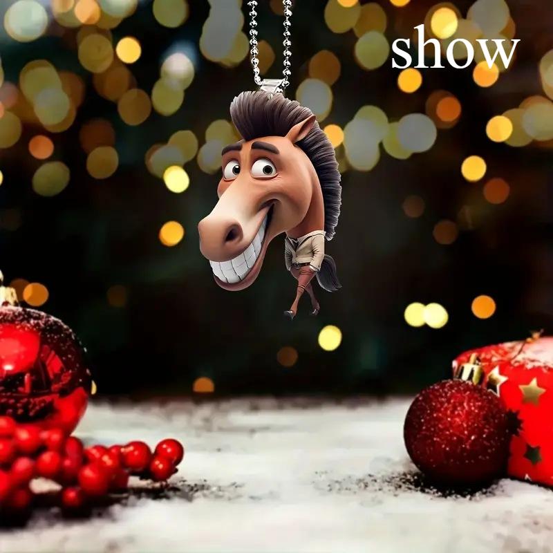 Kreatywny akrylowy wisiorek 2D z koniem z dużymi ustami, nowy transgraniczny płaski wisiorek na lusterko wsteczne samochodu, wisiorek domowy na święta