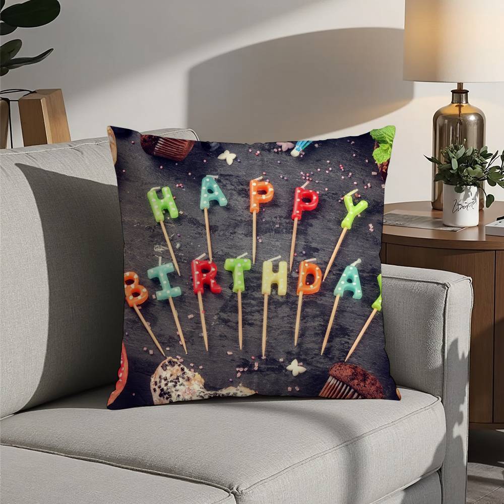 classic Happy birthday Pillow Case Sofa Decorative Home Double-sided Printing Short Plush Cushion Pillow Cover Holiday Gift
