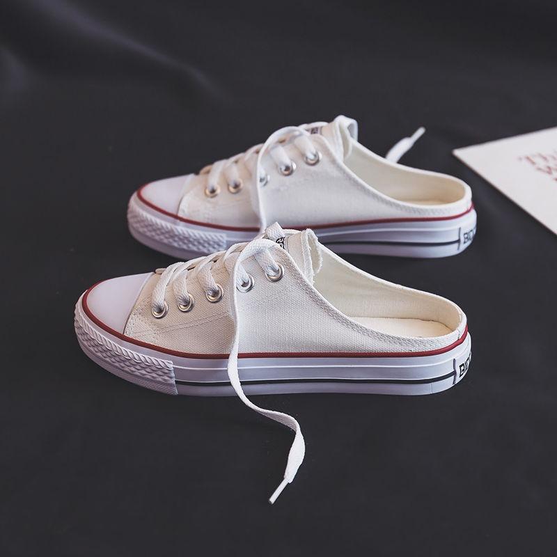 Half-drag Canvas Shoes Women Without Heels and One Pedal Summer Lazy Shoes Summer New Student Versatile Board Shoes