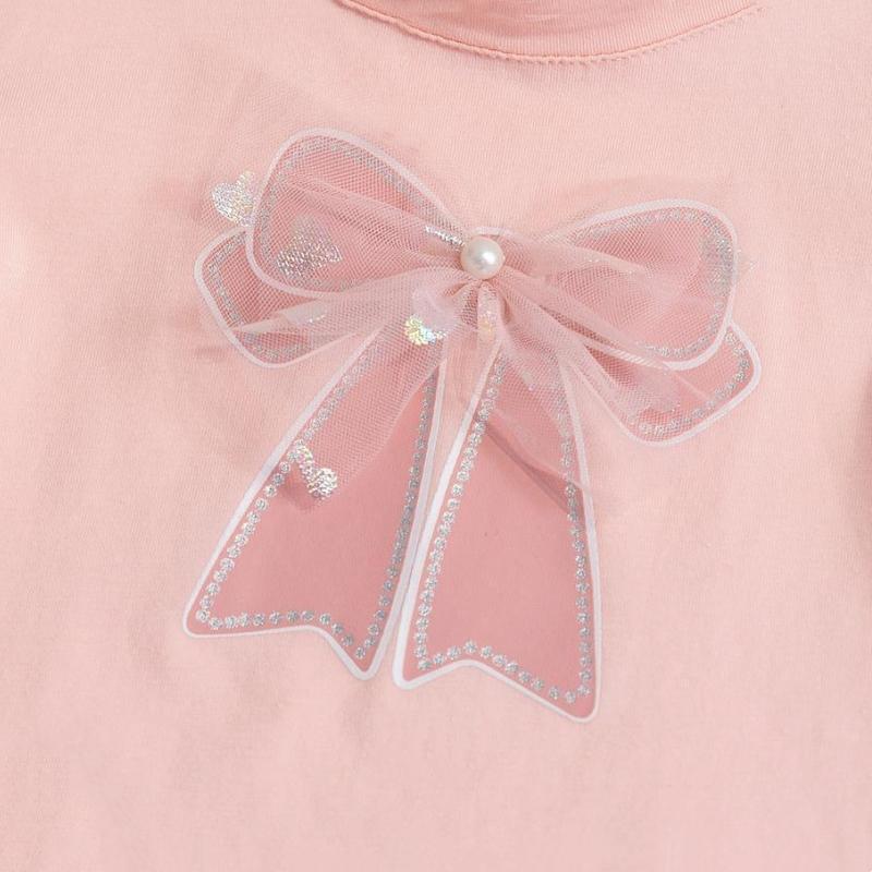 Girls Summer Thin Short Sleeved Candy Colored Simple Cotton Mesh Bow Children's Short Sleeved Sweet T-shirts Baby Princess Tops