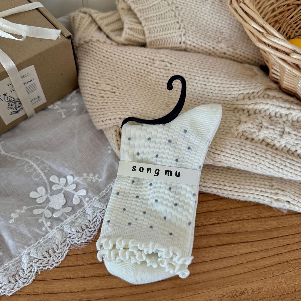 Songmu Velvet Gray Series Medium Tube Women'S Socks Korean Girl Bow Stacking Socks