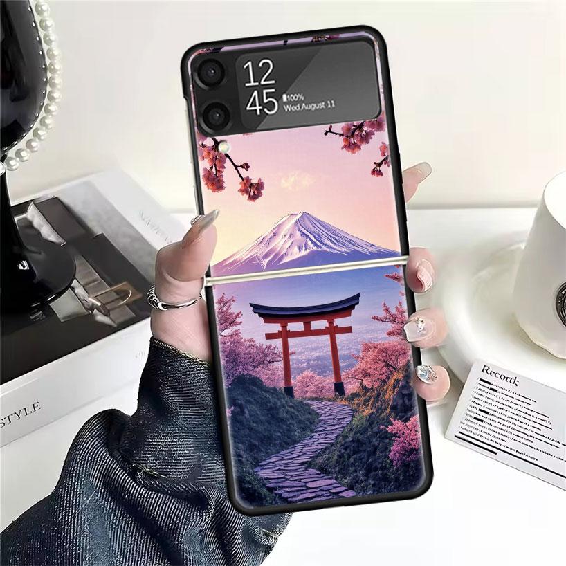 Japanese Cherry Mount Fuji Cases For Samsung Galaxy Z Flip 4 5 6 7 3 Z Flip7 Flip6 Flip4 Flip5 Flip3 5G Hard Shockproof Fundas C