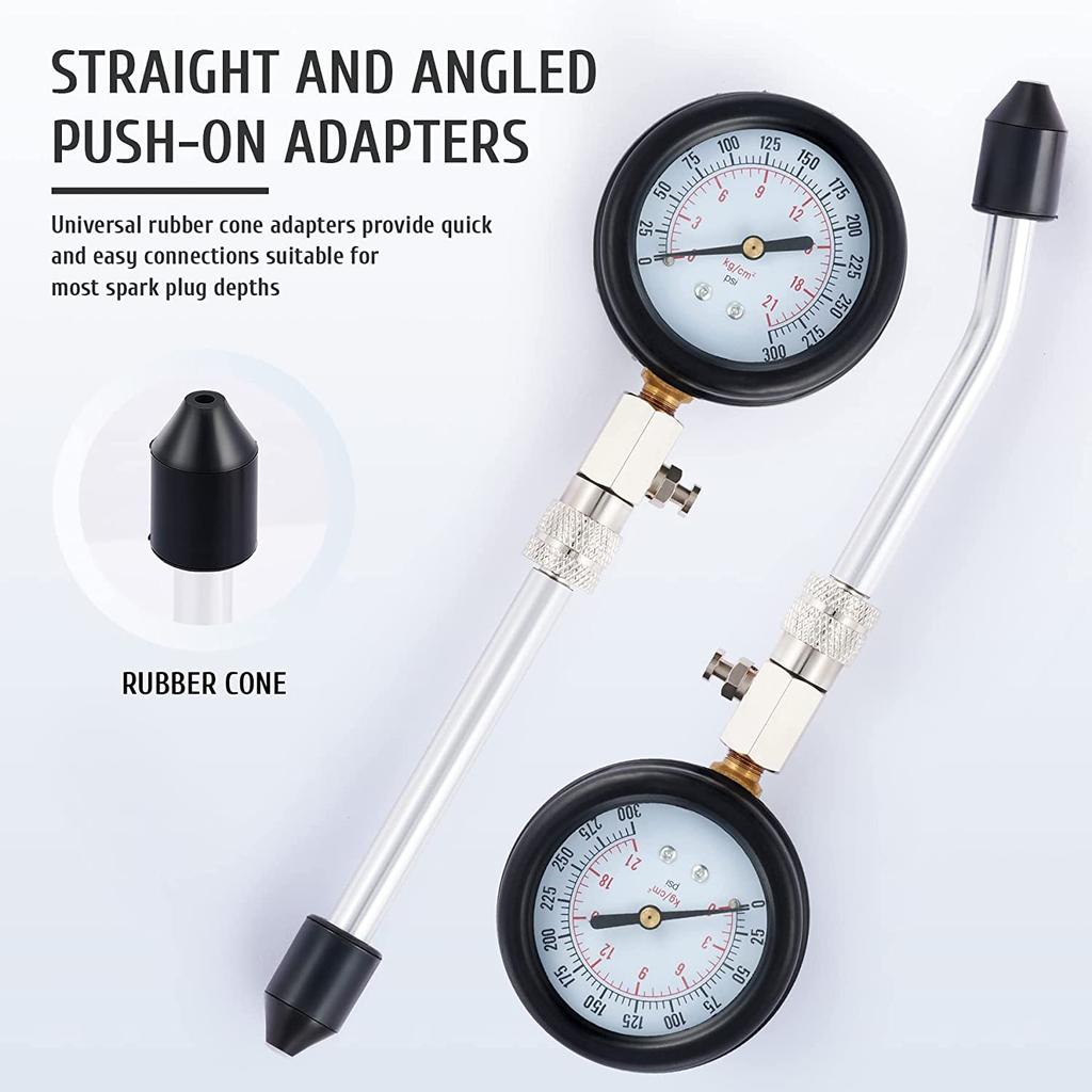 0-300PSI Engine Compression Tester Kit Engine Compression Tester, 8PCS Engine Cylinder Pressure Gauge for Petrol Gas Engine