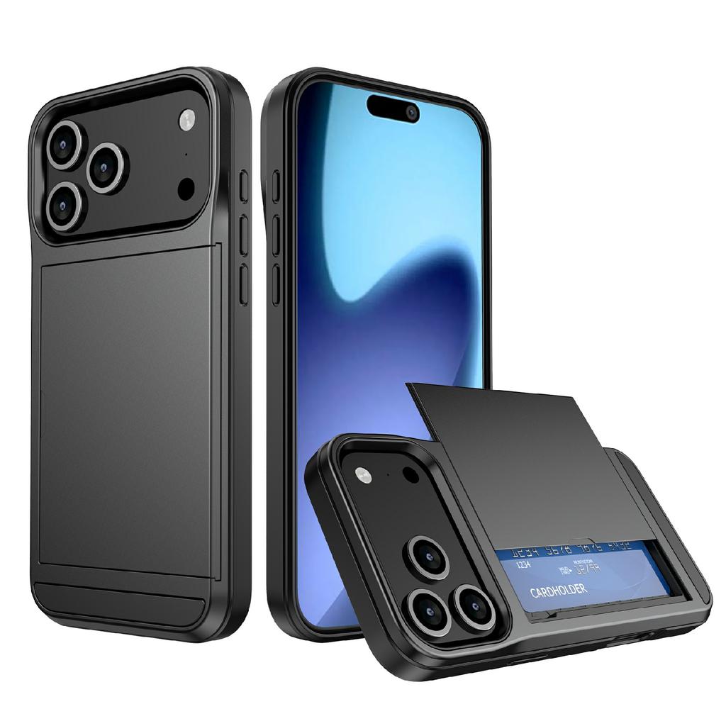 Pour iPhone 17 Pro Coque avec Porte-Cartes Coulissant PC+TPU Coque Arrière de Téléphone
