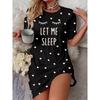Women "Sleep" Slogan Eyelash Nightgown - Comfortable Short Sleeve Round Neck T-Shirt Dress