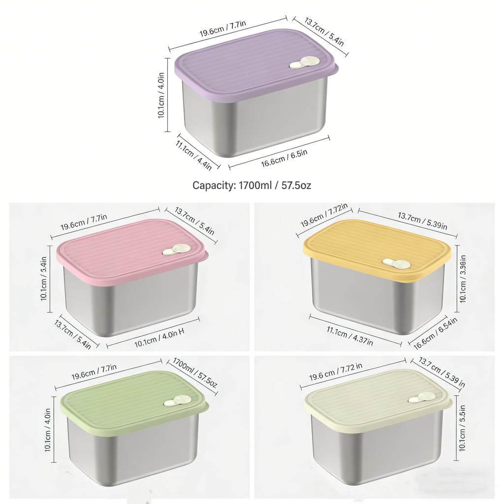 Large Capacity Food Storage Container 304 Stainless Steel Lunch Box Refrigerator Sealed Fruit Vegetable Fresh-keeping Box